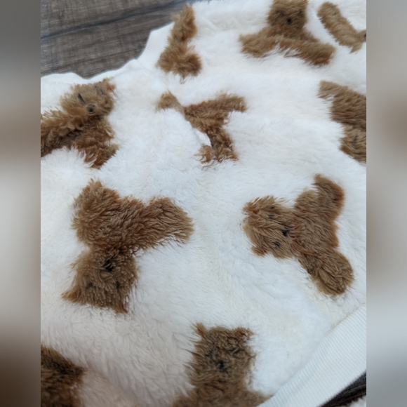 Gap 0-3 Month Sherpa Cozy Lounge Outfit Neutral Teddy Bear Baby Infant Boy Girl - Picture 3 of 5